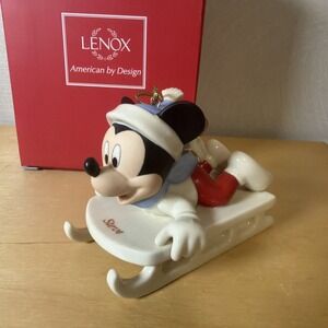 LENOX DISNEY SHOWCASE ORNAMENT MICKEY'S SLEDDING ADVENTURE INSCRIBED "STEVE"